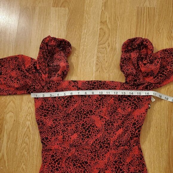 Leith Red Spatter Print Square Neck Midi Dress size Small - NEW - Picture 10 of 12